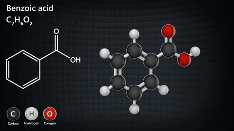 Benzoic acid. C7H6O2. Seamless loop. Video stock 154643759