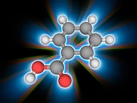 Benzoic acid organic compound molecule Stock Illustration
