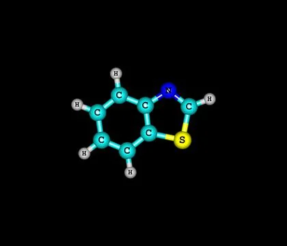 Benzothiazole molecule isolated on black Stock Illustration