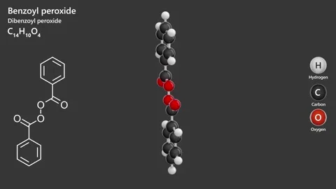 Benzoyl Peroxide. 3D model of a molecule. C14H10O4. Gray background. 3D render Stock Footage 292797149