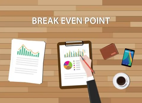 Bep break even point illustration graph chart and work table Illustrazione stock