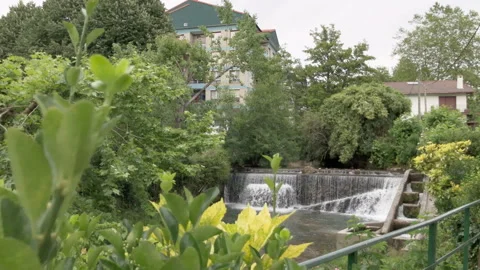 Bera de Bidasoa town river and small waterfall Stock Footage 137973770