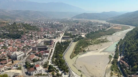 Berat Albania - Elevated City View from Berat Castle Plateau Stock Footage 346409711