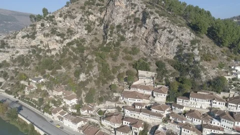 Berat, historic city. Tiny stone streets with white stone houses 4k 動画素材 97341773