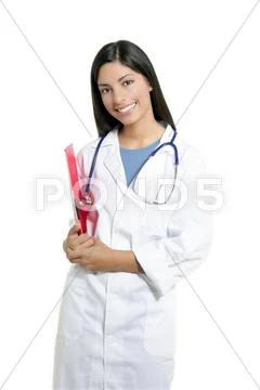 Berautiful brunette indian young happy doctor woman Stock Photos
