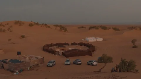 Berber camp in the desert at dawn Stock Footage 95249221
