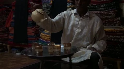 Berber drinking the tea in the Kasbah Stock Footage 52927812