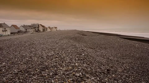 Berck-sur-Mer Pebble Shoreline Horizon View Stock Footage 325777516