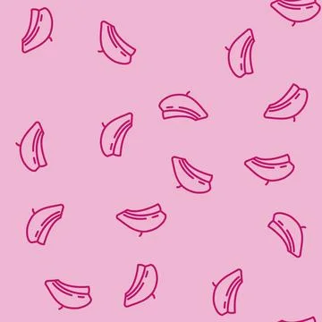 Beret hat cap line vector seamless pattern Stock Illustration