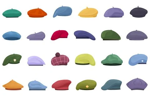 Beret icons set cartoon vector. French hat 스톡 일러스트