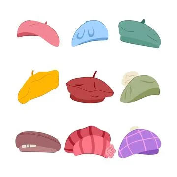 Beret set cartoon vector illustration Stock Illustration