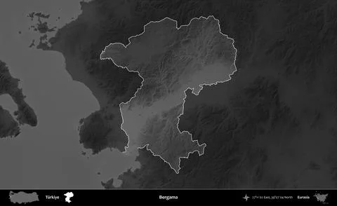 Bergama highlighted, Turkiye. Grayscale Stock Illustration