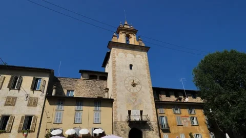 Bergamo clock tower square Video stock 139404941