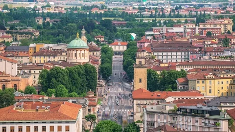 BERGAMO, ITALY - MAY 3, 2017 - timelapse of old city centre from above Stock Footage 86557348
