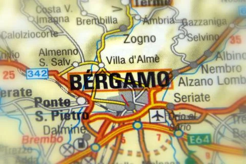 Bergamo on a map Stock Photos