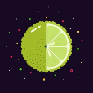 Bergamot fruit sphere with half slice logo, flat icon design template concept Stock Illustration