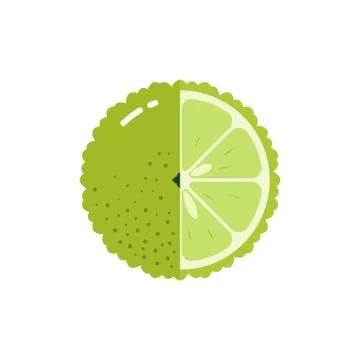 Bergamot fruit sphere with half slice logo, flat icon design template concept Stock Illustration