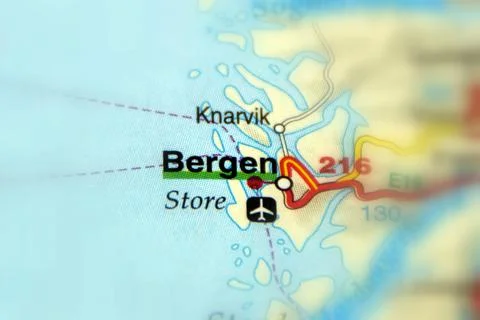 Bergen on a map Stock Photos