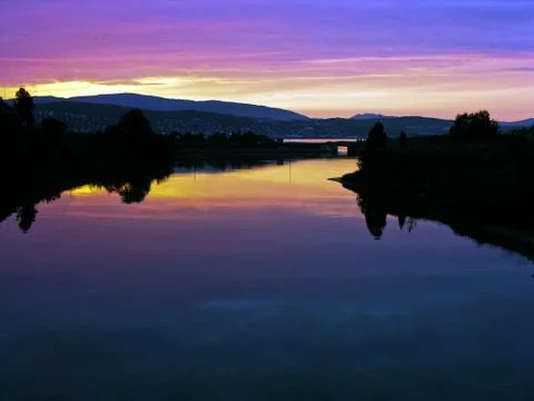 Bergen river in sunset Stock Photos