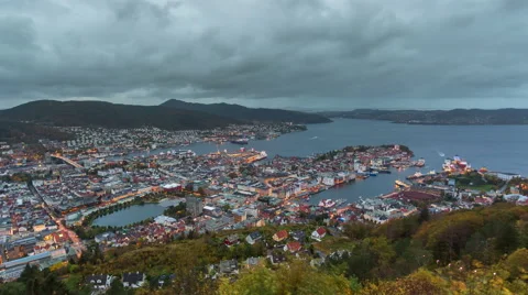 Bergen sunset Cloudy sky Evening coast Norway Timelapse4K Stock Footage 58788628