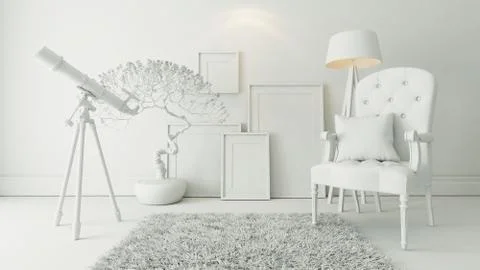 Bergere and picture frames background, template design 3D rendering Stock Illustration