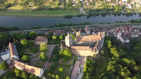 Bergrothenfels Castle with Main River - [2160p/4K/30fps] - Circle-Left-Clip Stock Footage 244046867