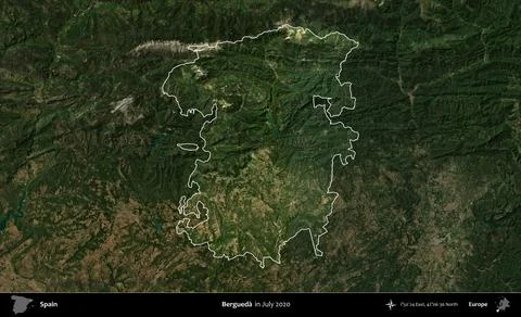 Bergueda highlighted, Spain. Sentinel-2 Mosaic. July 2020 Stock Illustration