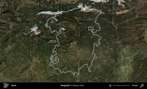 Bergueda outlined, Spain. Sentinel-2 Mosaic. January 2020 Stock Illustration