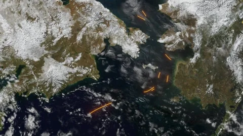 Bering Strait Global Route Animation 4K Earth Zoom Satellite View Stock Footage 333969236