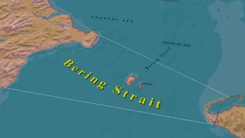 Bering Strait Map Animation Green Highlighted Region Between Russia Alaska Stock Photos