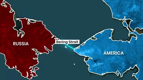 Bering Strait separating Russia and America with animated graphic motion footage Stock Footage 341644722