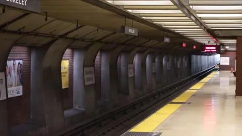 Berkeley Bart Train pulling into station. Stock Footage 203982069