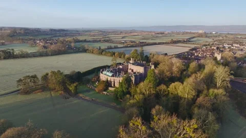 Berkeley Castle from a drone, Berkeley, Cotswolds, Gloucestershire, England Stock Footage 302310674