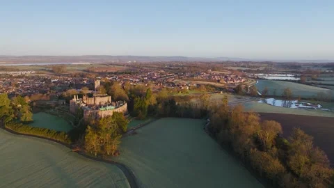 Berkeley Castle from a drone, Berkeley, Cotswolds, Gloucestershire, England Stock Footage 302310849