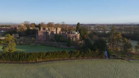 Berkeley Castle from a drone, Berkeley, Cotswolds, Gloucestershire, England Stock Footage 302384860