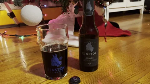 Berkeley Heights, NJ, USA - 01-26-2022: tasting an Icelandic porter beer for the Stock Footage 326351350