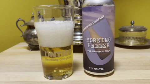 Berkeley Heights, NJ, USA - 02-15-2022: craft pilsner beer can and glass Vídeo Stock 344814737