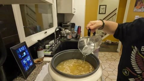 Berkeley Heights, NJ, USA - 11-18-2021 : woman pouring water into rice cooker Stock Footage 282832287
