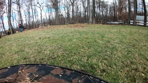 Berkeley Heights, NJ, USA - 11-29-2021: time lapse woman blowing the leaves Stock Footage 282915264