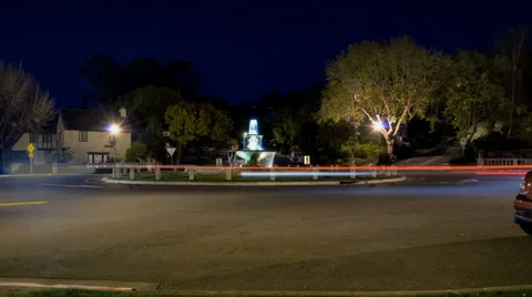 Berkeley traffic circle at night time-lapse, static camera Stock Footage 36661181