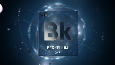 Berkelium as Element 97 of the Periodic Table 3D illustration on blue background Video stock 120583257
