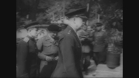 BERLIN - 1945: Occupied Berlin — Allied Officers Gather Outdoors Stock Footage 342856583