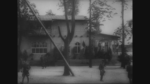 BERLIN - 1945: Occupied Berlin — Flagpole and Headquarters Building in Berlin 库存影片 342856572