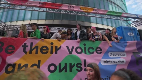 Berlin - 22.07.2023. LGBT Pride float celebration. Stock Footage 323461717