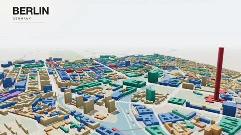 Berlin 3D isometric city skyline building blocks map animation seamless loop Stock Footage 341399643