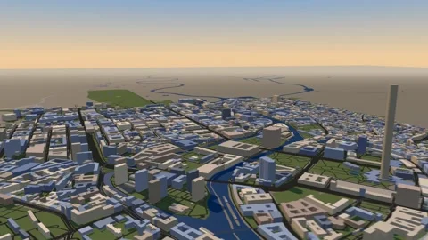 Berlin 3D isometric city skyline building blocks map animation afternoon Stock Footage 342314138