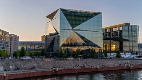 Berlin, 3XN Cube building, panoramic hyperlapse timelapse, Germany - 4k Video stock 207385565