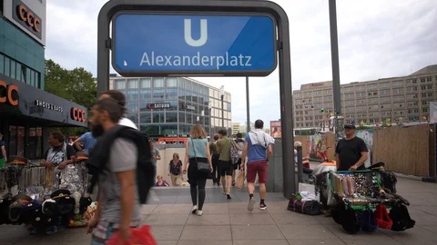Berlin - Alexanderplatz underground exit with passing people Stock Footage 114109189