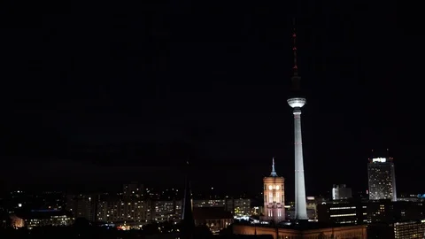BERLIN - AUGUST 21: Real time establishing shot of TV Tower, night time 動画素材 89245305