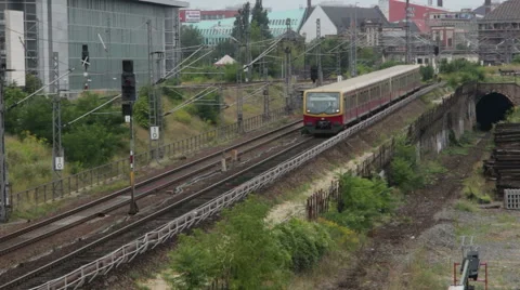 Berlin - August 22 - Train passing on railroads in Berlin Stock Footage 43455571